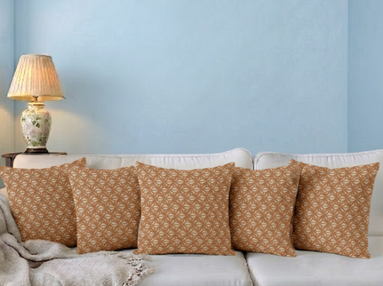 Rust colour geometric floral pattern velvet flock readymade cushion cover