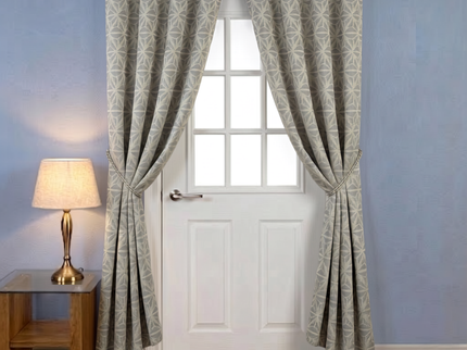 Grey beige colour geometric floral pattern velvet flock readymade curtain (Dual side)