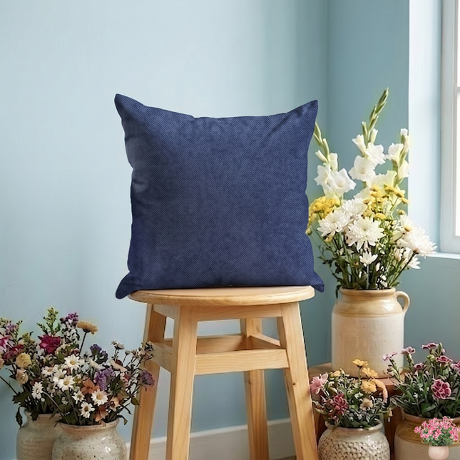 Prussian Blue Colour Textured Velvet Flock Readymade cushion cover