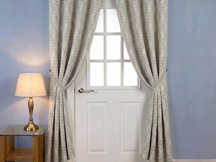 Grey colour geometric floral pattern velvet flock readymade curtain (Dual side)
