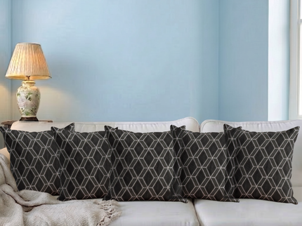 Charcoal colour geometric pattern velvet flock readymade cushion cover