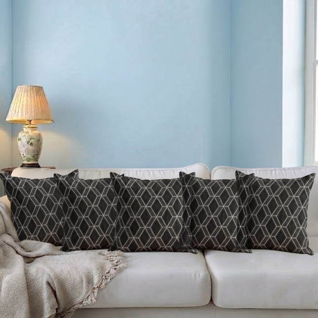 Charcoal colour geometric pattern velvet flock readymade cushion cover