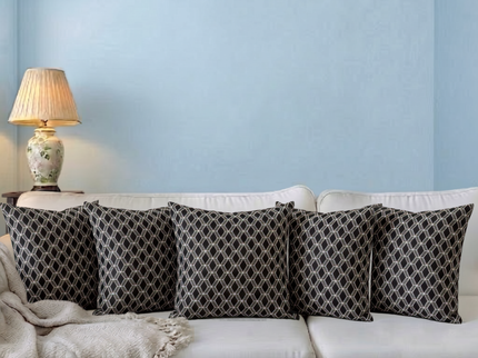 Black colour geometric pattern velvet flock readymade cushion cover