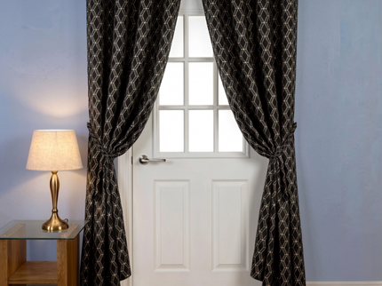 Black colour geometric pattern velvet flock readymade curtain (Dual side)