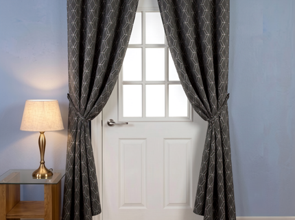 Charcoal colour geometric pattern velvet flock readymade curtain (Dual side)