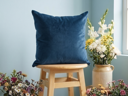 Royal Navy Blue Colour Textured Velvet Flock readymade cushion cover