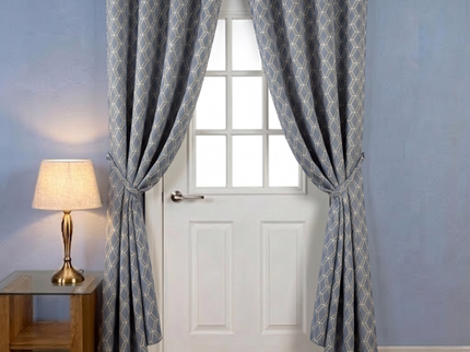 Charcoal grey colour geometric pattern velvet flock readymade curtain (Dual side)