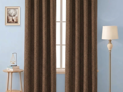 Olive Brown Colour Textured Suede Readymade Curtain