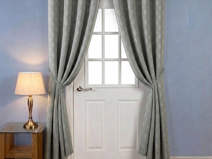 Dark Grey colour geometric pattern velvet flock readymade curtain (Dual side)