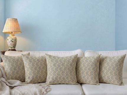 Grey beige colour geometric floral pattern velvet flock readymade cushion cover