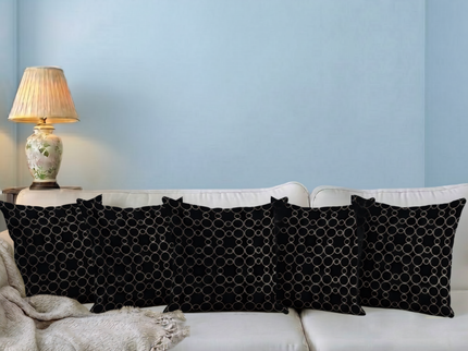 Black colour circular pattern velvet flock readymade cushion cover