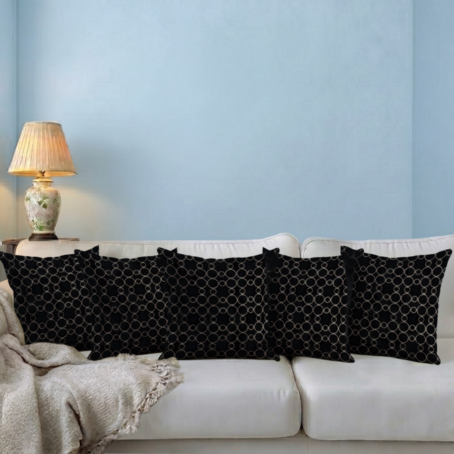 Black colour circular pattern velvet flock readymade cushion cover