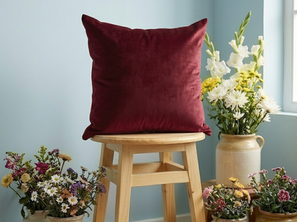 Maroon Colour Textured Velvet Flock Readymade cushion cover