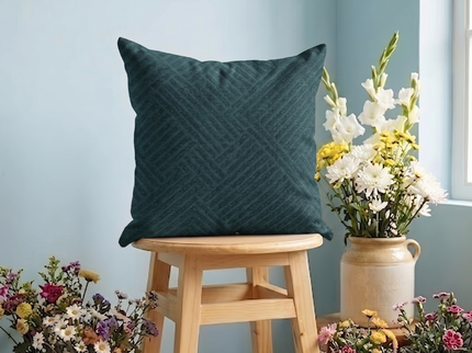 Navy blue colour textured velvet flock geometric pattern readymade cushion cover