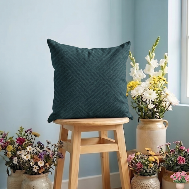 Navy blue colour textured velvet flock geometric pattern readymade cushion cover