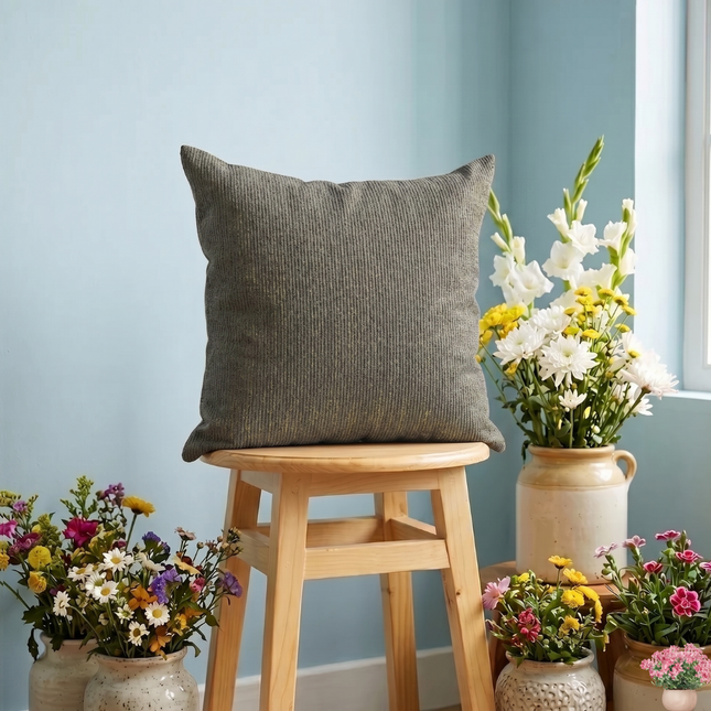 Olive green colour textured weave pattern velvet flock readymade cushion cover