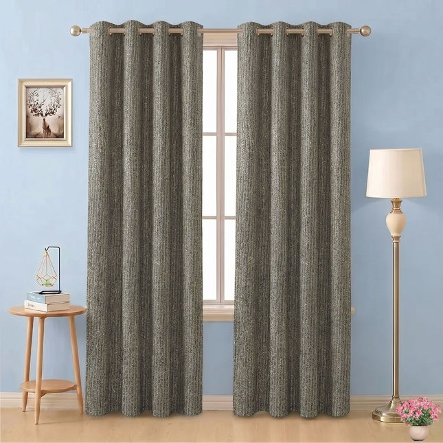 Olive green colour textured weave pattern velvet flock readymade curtain