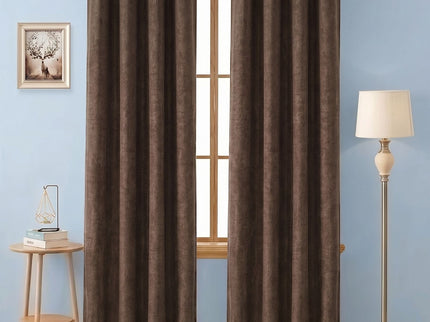 Medium Brown Colour Textured Velvet Flock Readymade Curtain