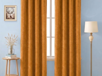 Dark Yellow Colour Plain Velvet Flock Easy Clean Readymade Curtain