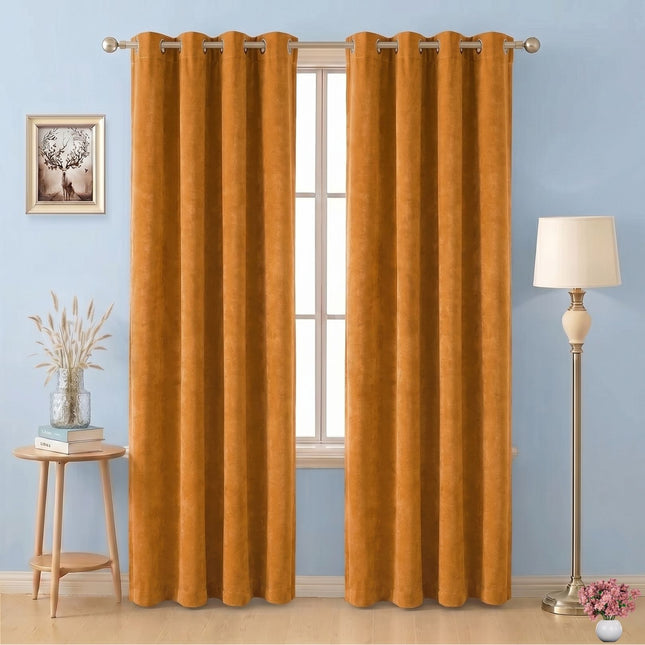 Dark Yellow Colour Plain Velvet Flock Easy Clean Readymade Curtain