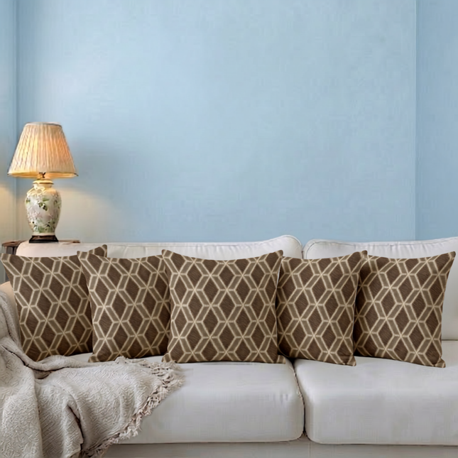 Dark brown colour geometric pattern velvet flock readymade cushion cover