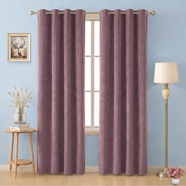 Ultra Pink Colour Plain Velvet Flock Easy Clean Readymade Curtain