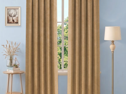 Peanut Brown Colour Plain Velvet Flock Easy Clean Readymade Curtain