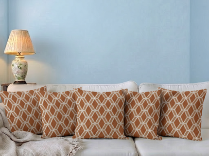 Rust colour geometric pattern velvet flock readymade cushion cover