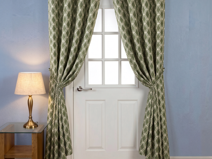 Olive green colour geometric pattern velvet flock readymade curtain (Dual side)