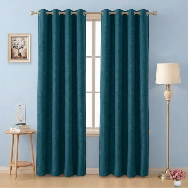 Sacramento Green Colour Plain Velvet Flock Easy Clean Readymade Curtain