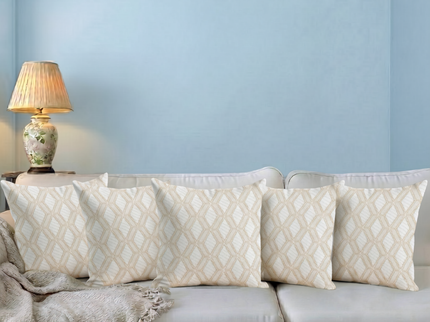 Cream colour geometric pattern velvet flock readymade cushion cover
