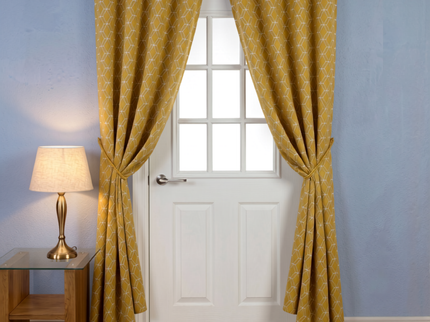 Mustard green colour geometric pattern velvet flock readymade curtain (Dual side)