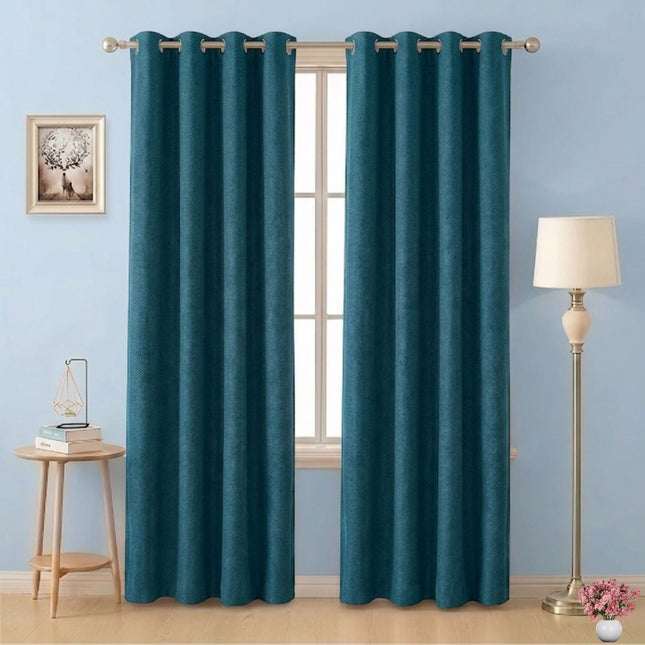 Dark Green Colour Plain Velvet Flock Easy Clean Readymade Curtain