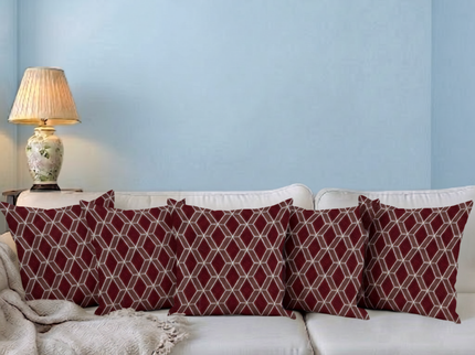Wine colour geometric pattern velvet flock readymade cushion cover
