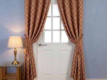 Rust colour geometric pattern velvet flock readymade curtain (Dual side)