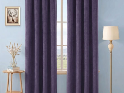 Mauve Violet Colour Plain Velvet Flock Easy Clean Readymade Curtain