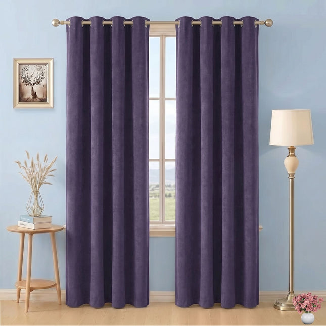 Mauve Violet Colour Plain Velvet Flock Easy Clean Readymade Curtain