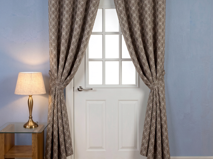 Dark brown colour geometric pattern velvet flock readymade curtain (Dual side)