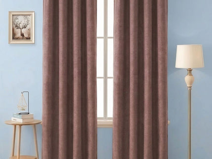 Peach Colour Plain Velvet Flock Easy Clean Readymade Curtain