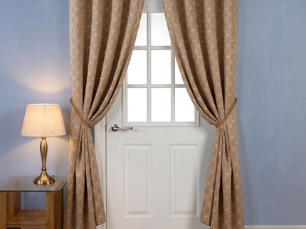 Brown colour geometric pattern velvet flock readymade curtain (Dual side)