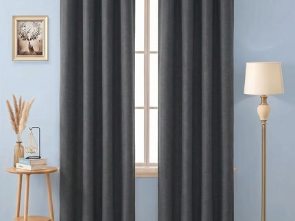 Dark Grey Colour Plain Velvet Flock Easy Clean Readymade Curtain
