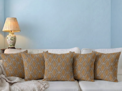 Brown colour geometric pattern velvet flock readymade cushion cover