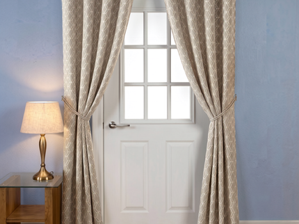 Taupe colour geometric pattern velvet flock readymade curtain (Dual side)