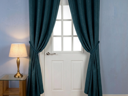 Navy blue colour textured velvet flock geometric pattern readymade curtain