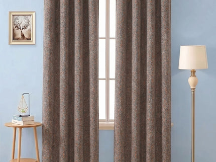 Rust colour textured weave pattern velvet flock readymade curtain