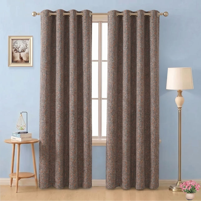 Rust colour textured weave pattern velvet flock readymade curtain