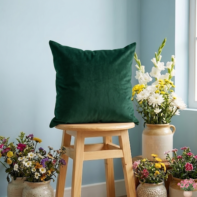 Medium Green Colour Textured Velvet Flock readymade cushion cover