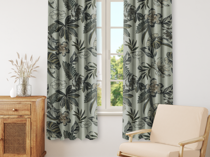 Olive Green and Warm Beige Colour Floral and Leaves Pattern Velvet Readymade Curtain