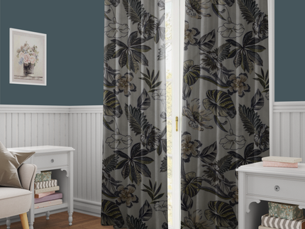 Olive Green and Mocha Brown Colour Floral and Leaves Pattern Velvet Readymade Curtain