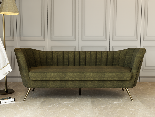 Olive Green Colour Textured Velvet Flock Easy Clean Sofa, Chair and Curtain Fabric
